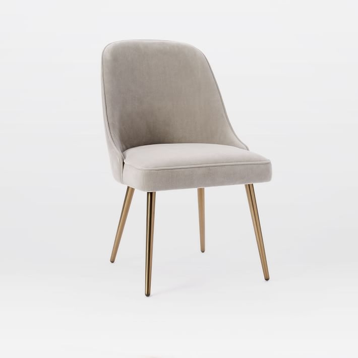 Mid-Century Upholstered Dining Chair - Performance Velvet, Dove Gray - Image 0