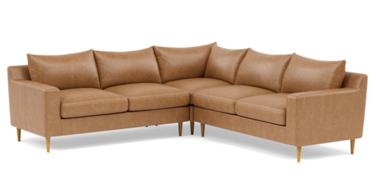 CUSTOM DIMENTIONS: Sloan Leather Corner Sectional with Brown Palomino Leather, Standard cushions, and Natural Oak legs - Image 0