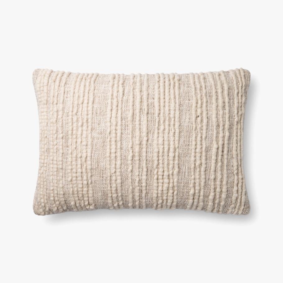 26" x 16" Textured Lumbar Throw Pillow, Beige, w/Insert - Image 0