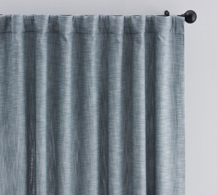 Seaton Textured Cotton Rod Pocket Curtain 50x96", Chambray Blue with cotton lining - Image 0
