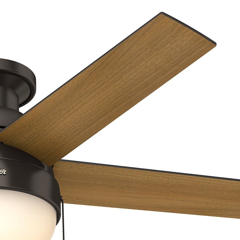 46" Anslee 5 - Blade LED Flush Mount Ceiling Fan with Pull Chain and Light Kit Included - Image 1