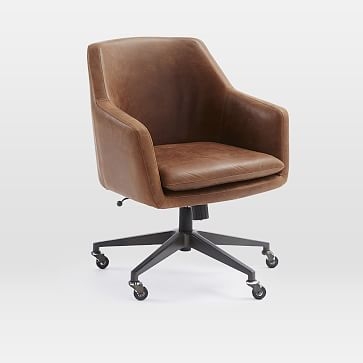 Helvetica Desk Chair, Antique Bronze, Leather, Molasses - Image 0