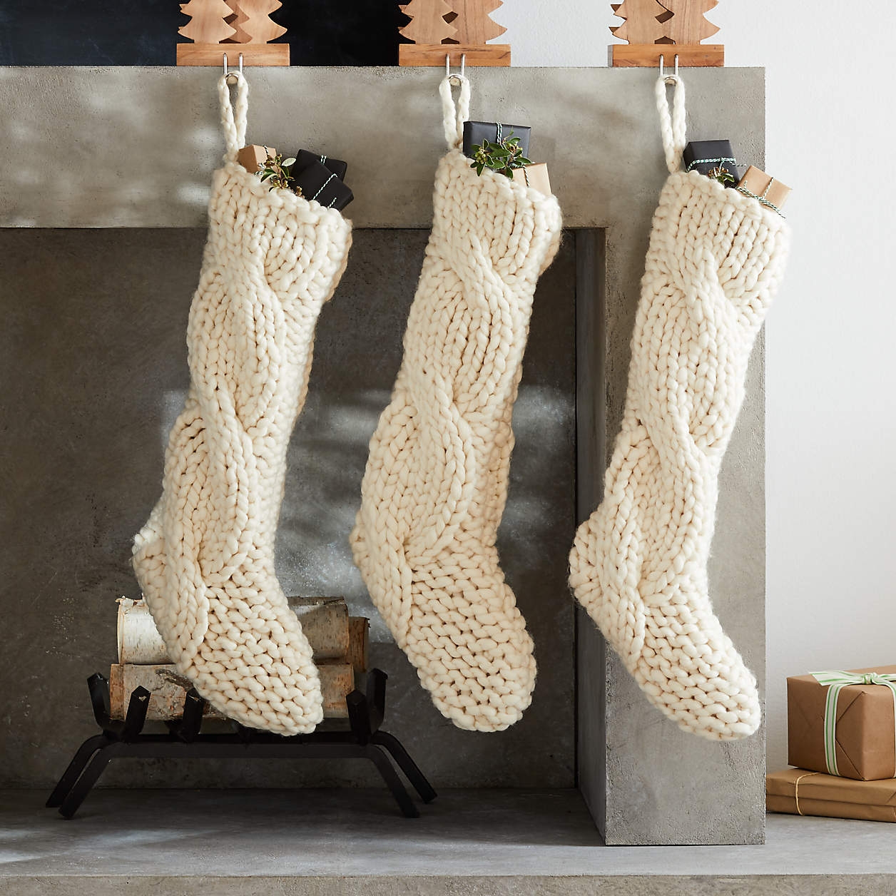 Cozy Ivory Cable Knit Christmas Stocking - Image 6