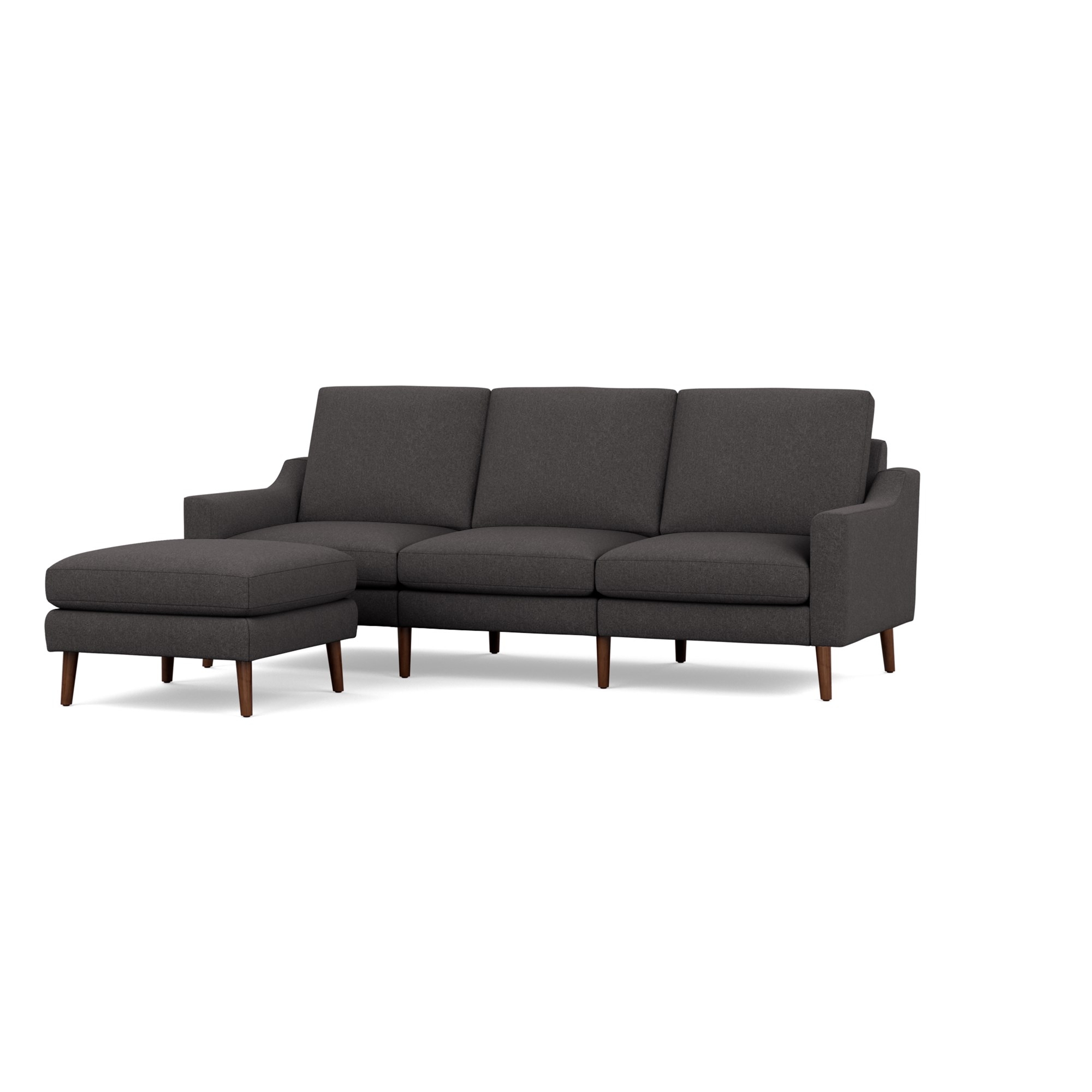 Nomad Sofa with Ottoman - Heather Charcoal - Performance Chenille / Walnut - Wood / Slope - Image 0