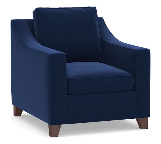 Cameron Slope Arm Upholstered Deep Seat Armchair, Polyester Wrapped Cushions, Performance Plush Velvet Navy - Image 0