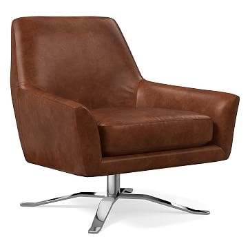 Lucas Upholstered Swivel Base Chair, Poly, Weston Leather, Molasses, Polished Nickel - Image 0