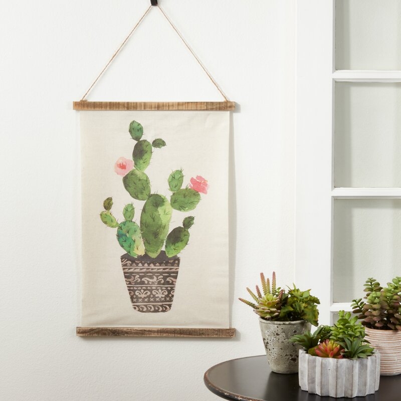 Linen Cactus Design Tapestry with Rod Included - Image 0