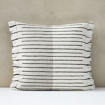 Cotton Silk Broken Stripe Pillow Cover, Set of 2, 20"x20", Stone White - Image 0