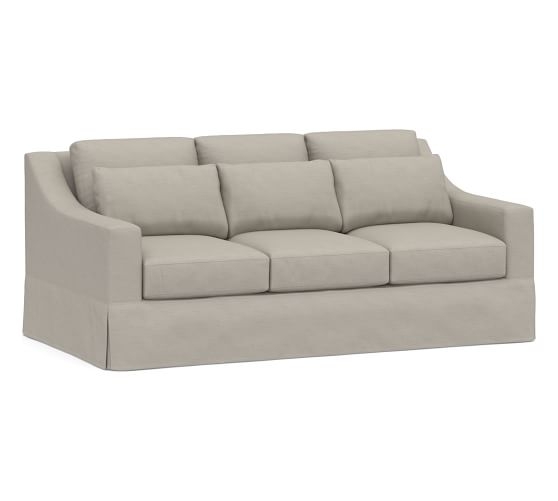 York Slope Slipcovered Grand Sofa 95", Down Blend Wrapped Cushions, Performance Slub Cotton Silver Taupe - Image 0