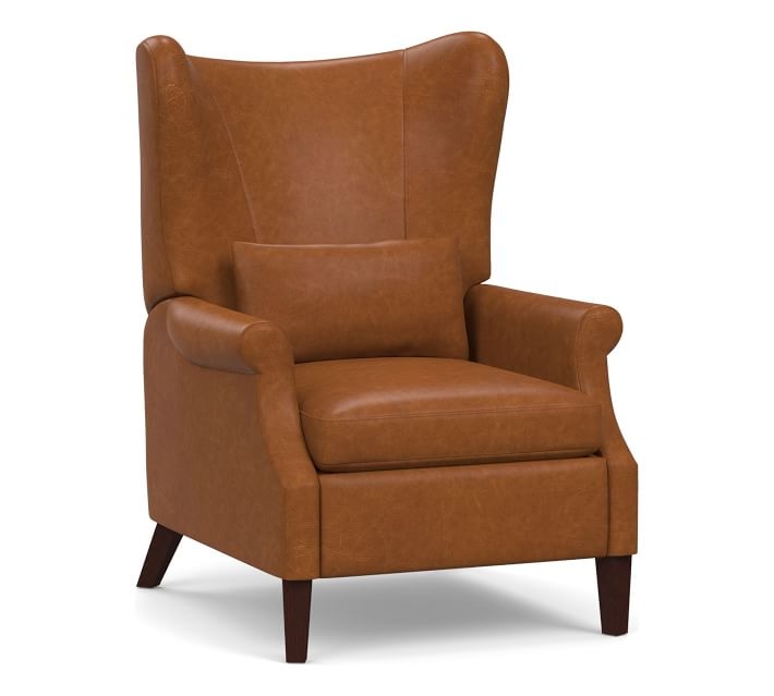 Champlain Square Arm Leather Wingback Recliner, Polyester Wrapped Cushions, Statesville Caramel - Image 0