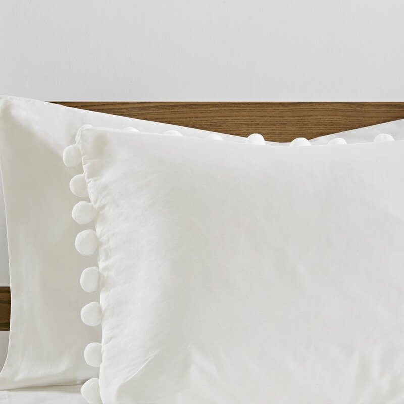 Obrian Pom Pom Comforter Set - Ivory - Full - Image 1