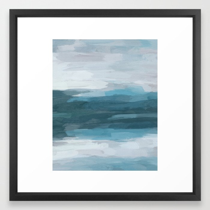 Teal Ocean Blue Gray Abstract Nature Art Painting Framed Art Print by Rachel Elise - Image 0