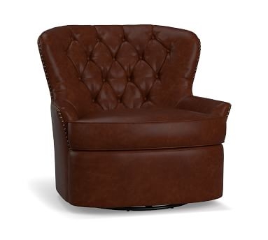 Cardiff Leather Swivel Armchair, Polyester Wrapped Cushions, Statesville Molasses - Image 2