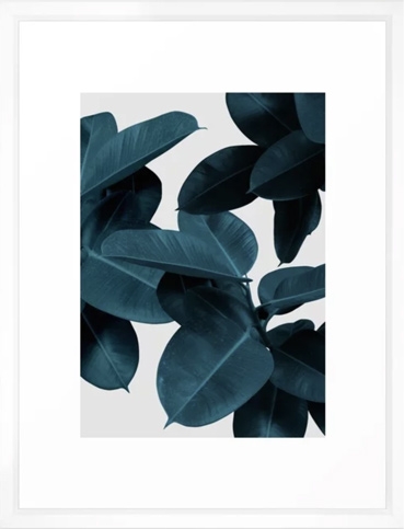 Indigo Plant Leaves Framed Art Print - Vector White - 20" x 26" - Image 0
