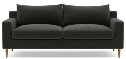 SLOAN Fabric 2-Seat Sofa// Cosmic Performance Velvet//Brass Plated Tapered Legs//87" Sofa 40" Deep//2 Cushions Standard down - Image 0