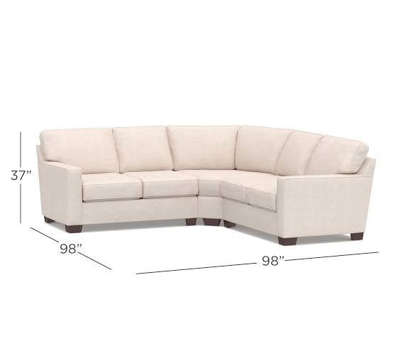 BUCHANAN SQUARE ARM UPHOLSTERED CURVED 3-PIECE L-SHAPED SECTIONAL WITH WEDGE, Raw Slub Cotton, Oatmeal - Image 1