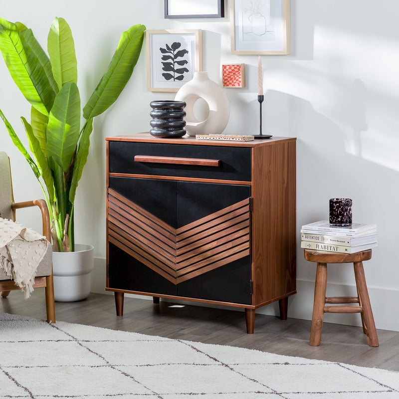 Anderson 32" Chevron Wood Detail Accent Cabinet - Black/Brown - Image 1