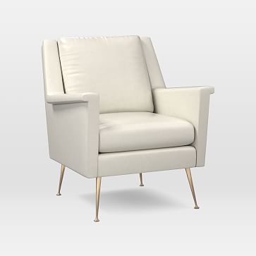 Carlo Mid-Century Chair, Sauvage Leather, Chalk, Brass Legs - Image 1