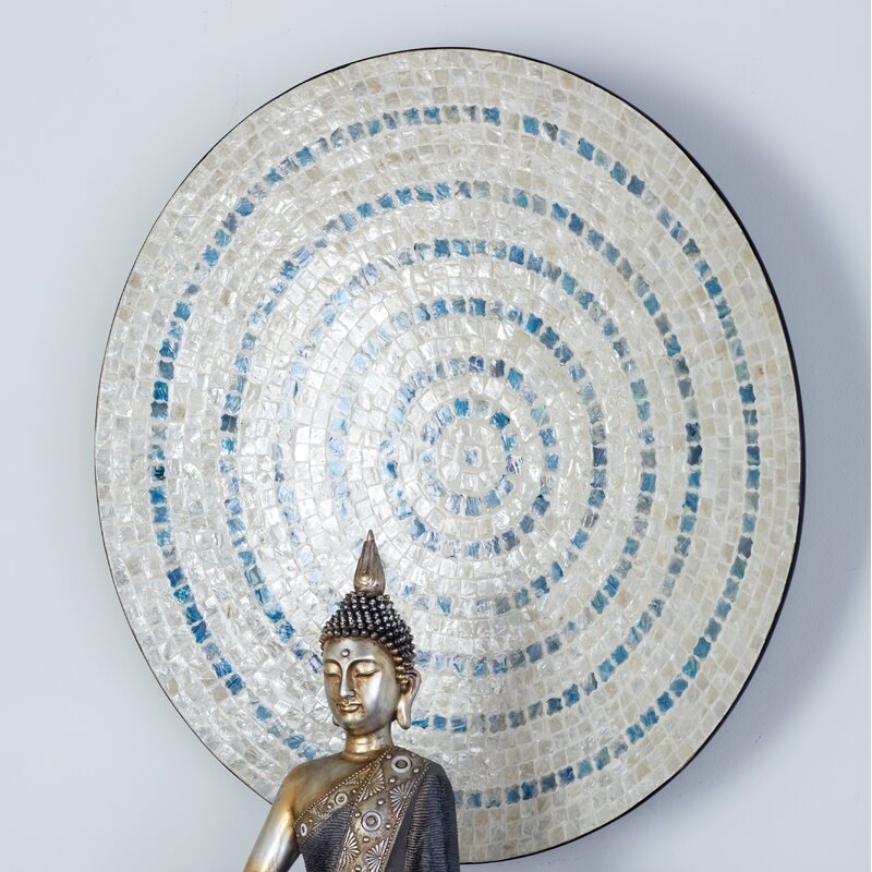 Beige Mother of Pearl Handmade Mosaic Plate Wall Decor 27" x 4" x 27" - Image 1