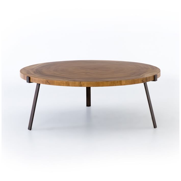 Natural Wood Round Coffee Table, Guanacaste, Iron, Blonde - Image 0