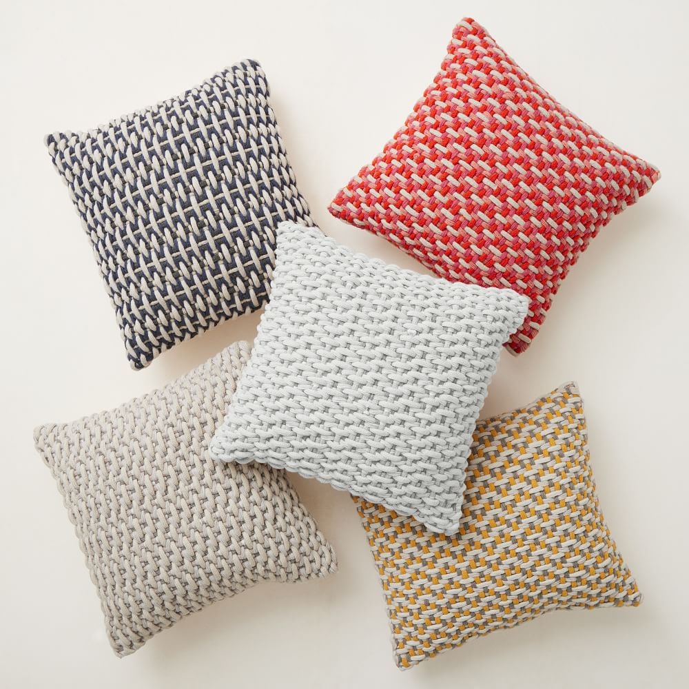Outdoor Basket Weave Pillow, White, 20"x20" - Image 3