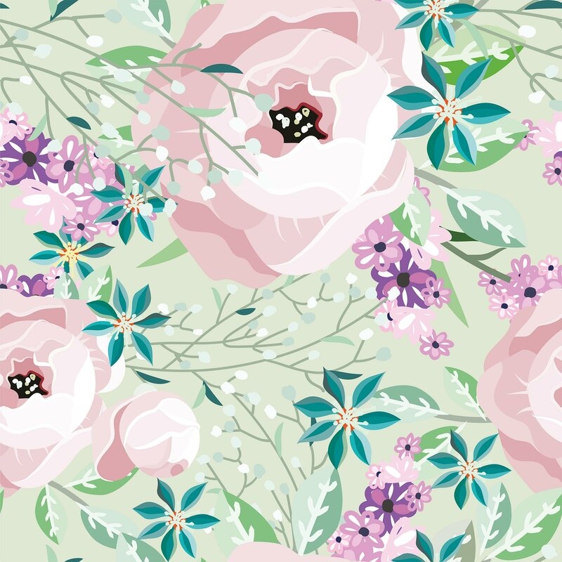 Camellia Emerale Motif Removable Peel and Stick Wallpaper Panel - Image 1