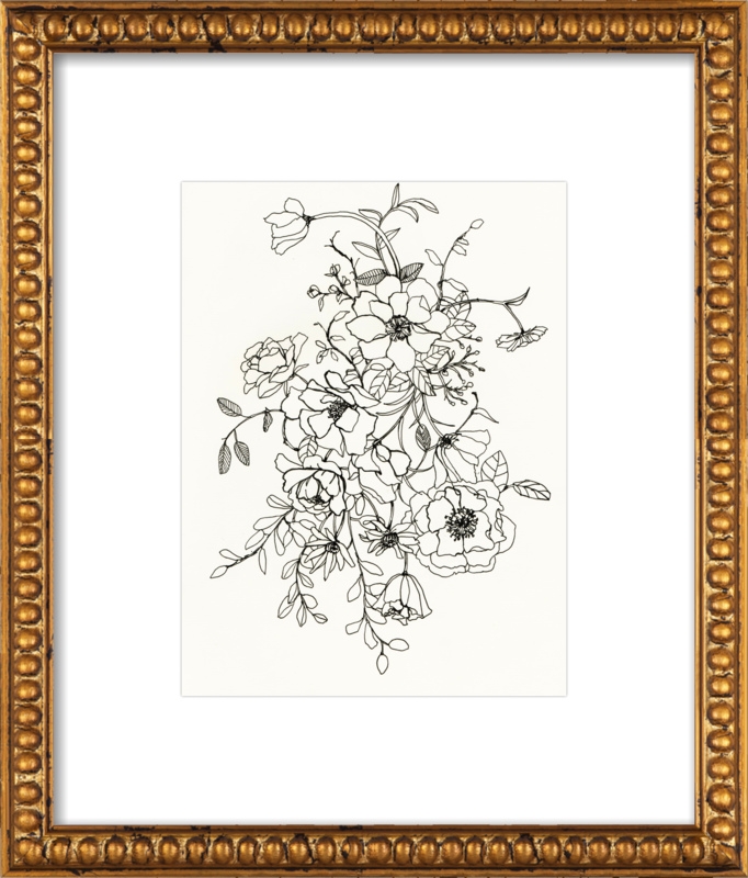 Ink Floral II 11x14 Gold Crackle Bead Wood Frame - Image 0