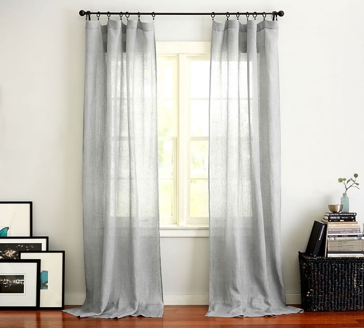 Belgian Linen Rod Pocket Sheer Curtain Made with Libeco™ Linen, Gray, 50" x 84" - Image 1