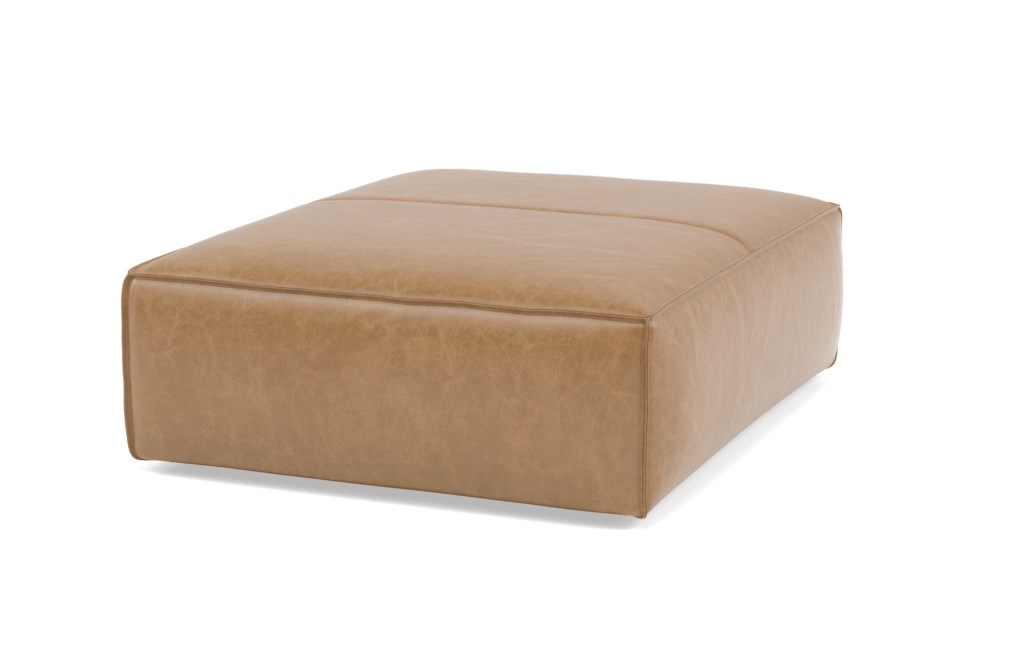 Gray Ottoman with Brown Palomino Leather, 37x31 - Image 1