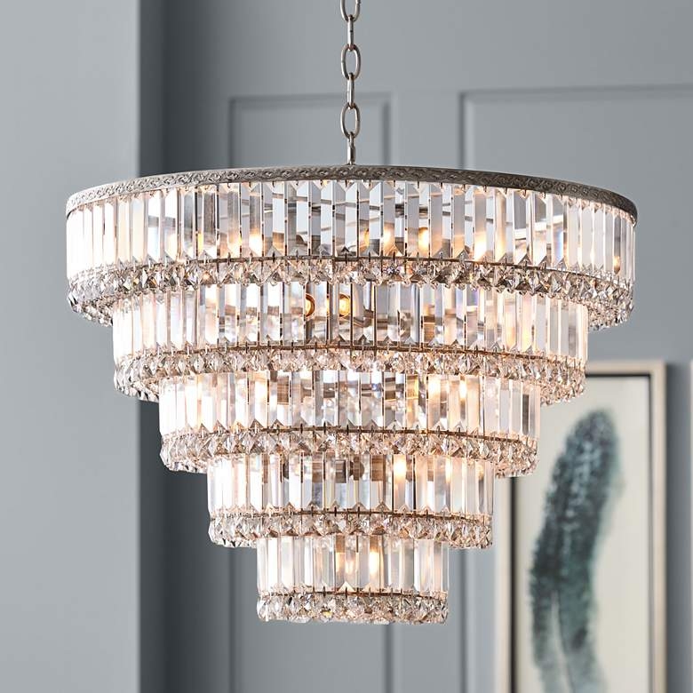 Magnificence Satin Nickel 24 1/2" Wide Crystal Ceiling Light - Image 0