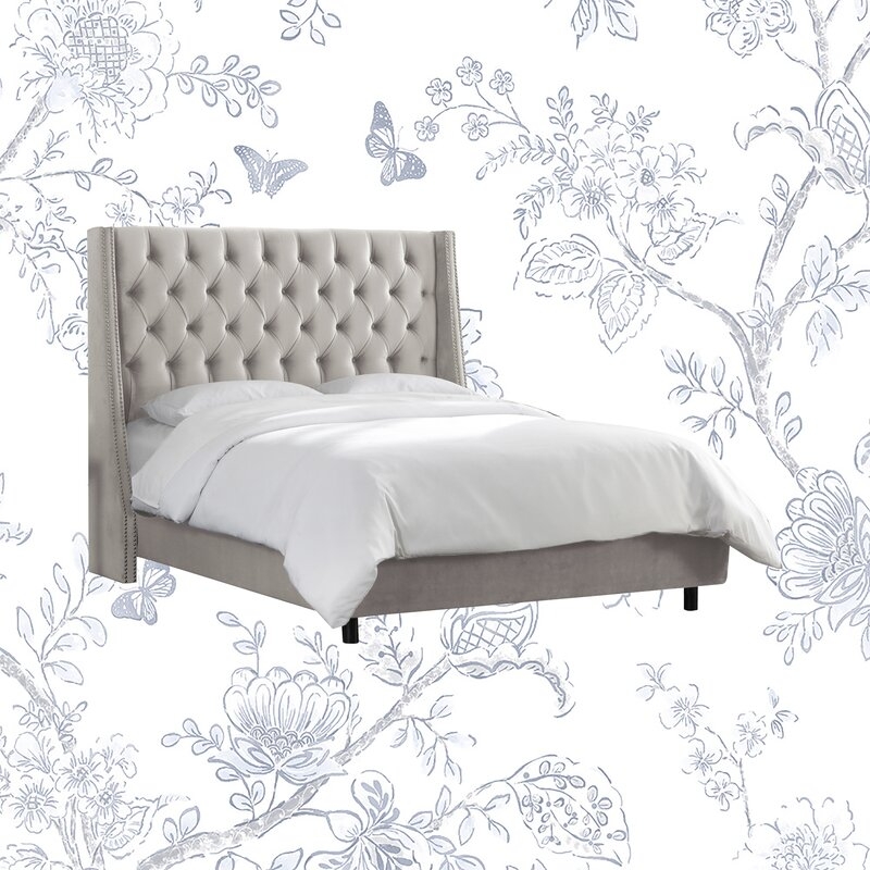 Improv Upholstered Standard Bed, Velvet Steel Gray, queen - Image 1