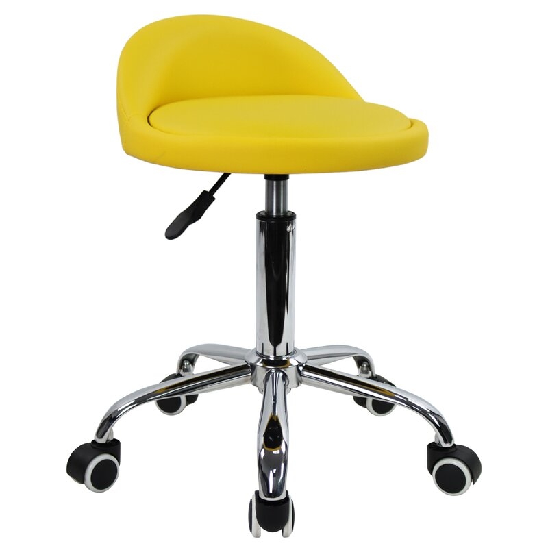 PU Leather Round Rolling Height Adjustable Lab Stool with Footrest - Image 0