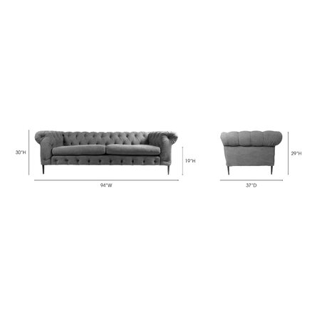 Canal Chesterfield Sofa Cotton Blend Fabric: Grey - Image 1