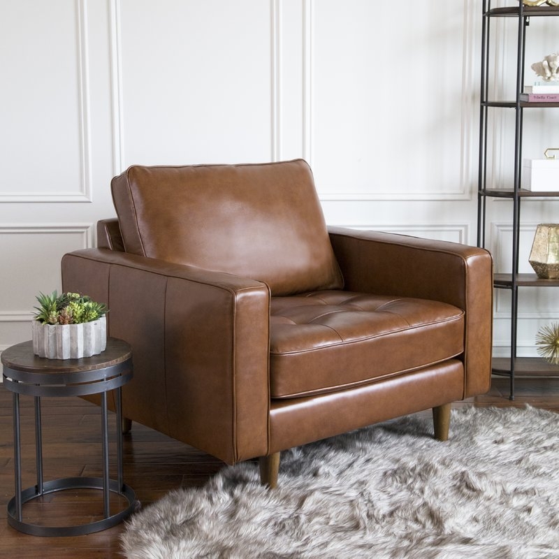 Caffrey Tufted Top Grain Leather Armchair - Image 1