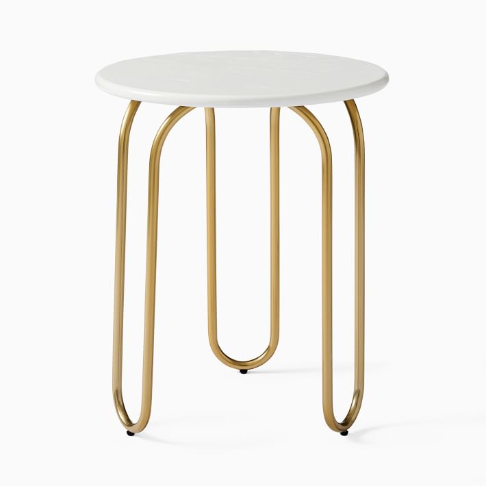 Cecile Side Table, Oyster, Antique Brass - Image 0