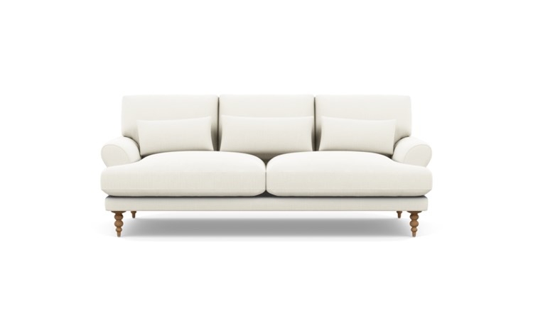 Maxwell Apartment Sofa in Ivory Heavy Cloth - Natural Oak Tapered Turned Wood - 74" - Image 0