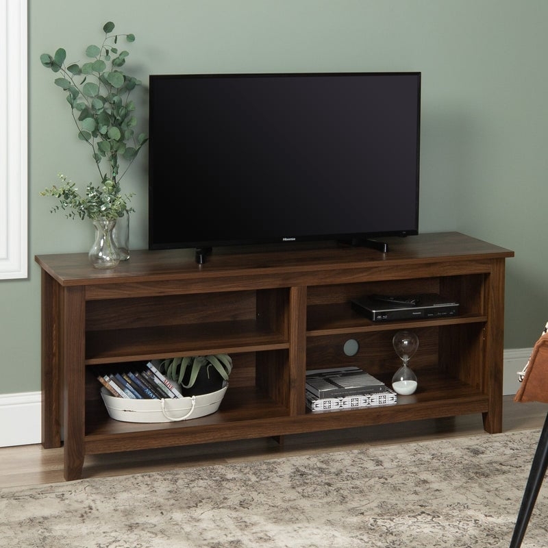 58" Simple Wood TV Stand - Dark Walnut  - Image 1