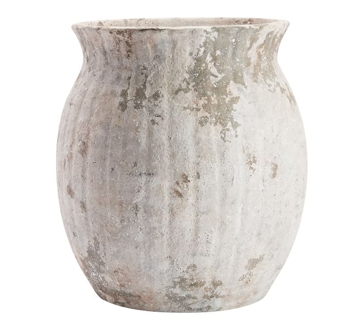 Handcrafted Weathered Terra Cotta Vase, White, Large, 15H - Image 0