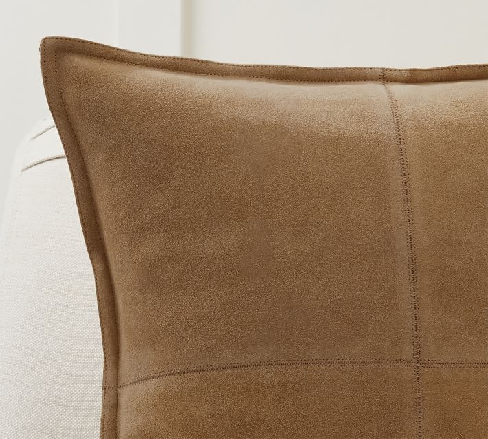 Pieced Suede Pillow Cover, 20", Camel - Image 0