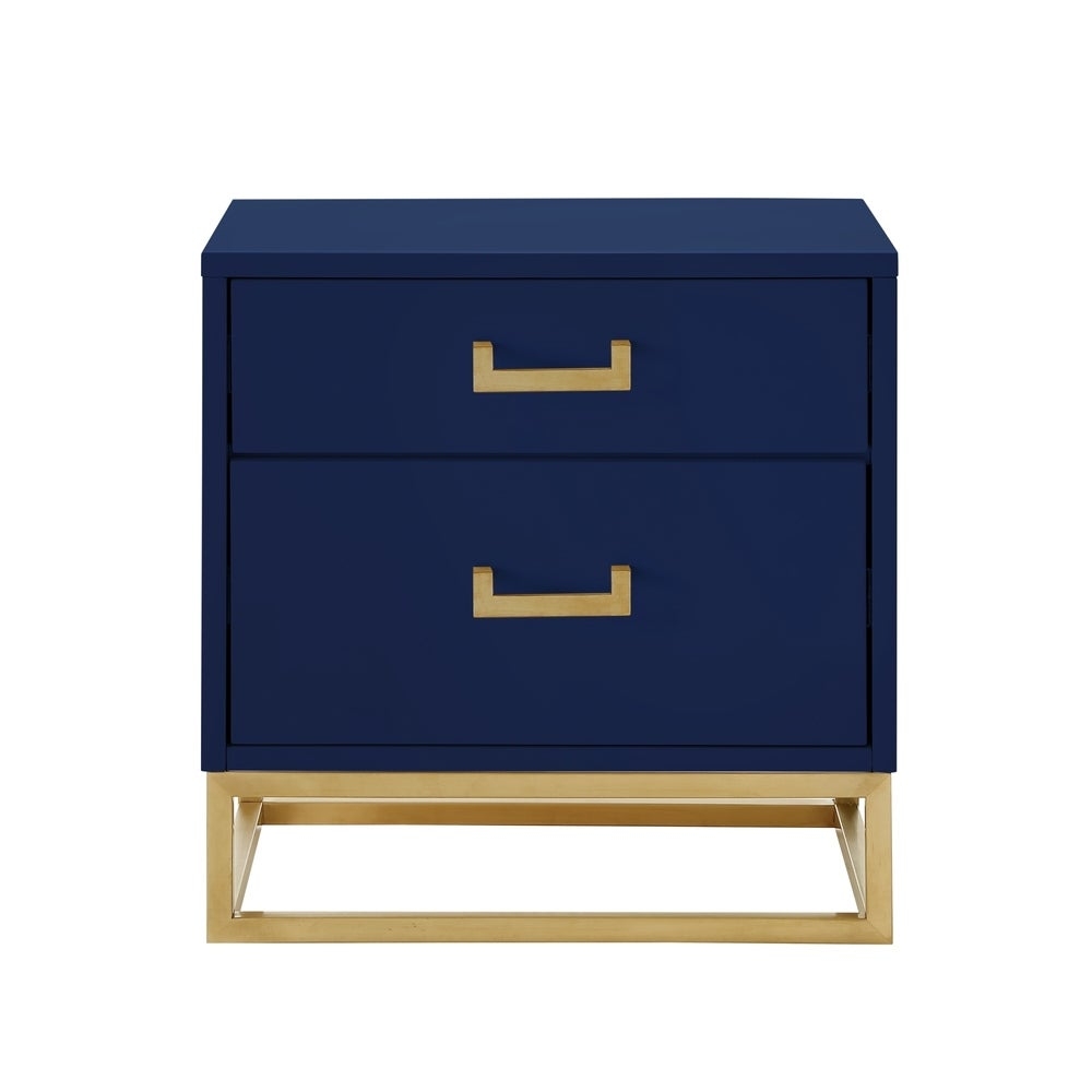 Nicole Miller Jin Side Table Nightstand High Gloss with Metal Base - Navy-Gold - Image 0