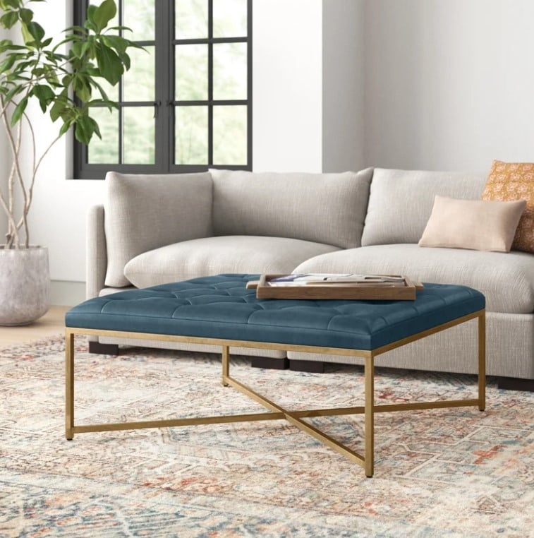 Wynonna 39.5'' Wide Genuine Leather Tufted Square Cocktail Ottoman - Image 0