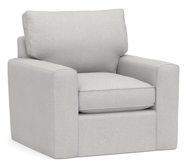 Pearce Square Arm Slipcovered Swivel Armchair, Down Blend Wrapped Cushions, Park Weave Ash - Image 0
