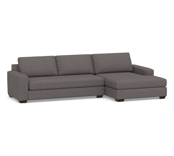 Big Sur Square Arm Upholstered Right Arm Sofa with Double Chaise Sectional and Bench Cushion, Down Blend Wrapped Cushions, Brushed Crossweave Charcoal - Image 0