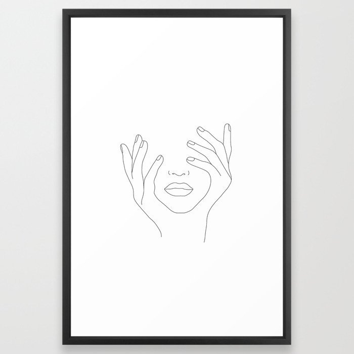 Minimal Line Art Woman with Hands on Face Framed Art Print by Nadja vector black 26x38 - Image 0