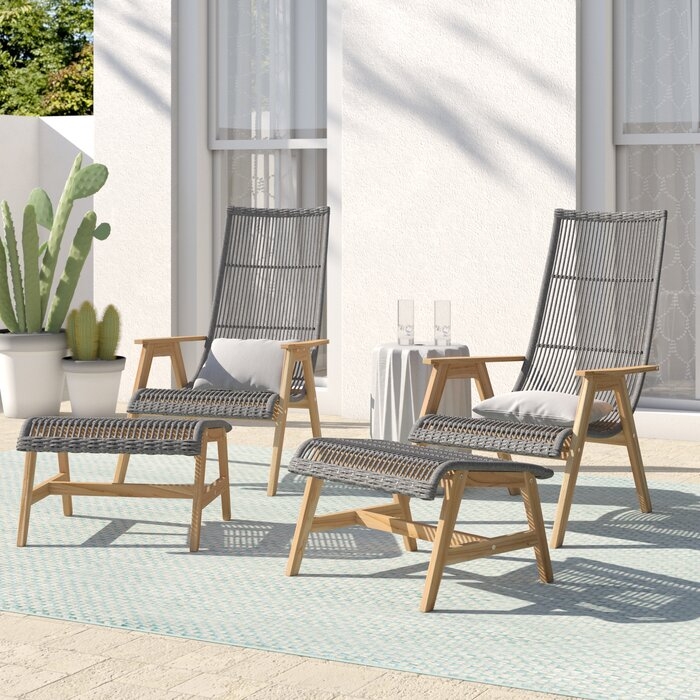 Largent Teak Patio Chair with Cushions and Ottoman - Image 0