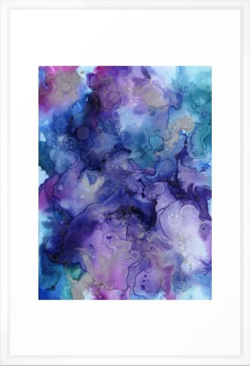 Abstract Watercolor Coastal, Indigo, Blue, Purple Framed Art Print - Vector White - Large 26 x 38 - Image 0