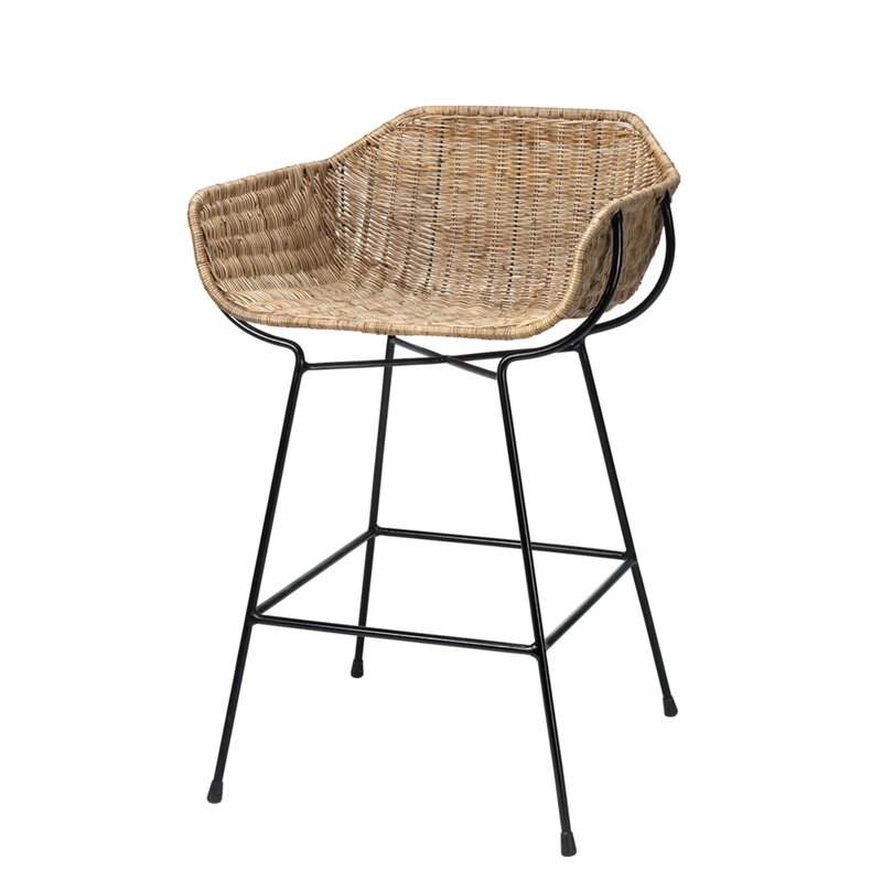 Jamie Young Company Nusa Bar Stool In Natural Rattan & Black Steel Seat Height: Counter Stool (24" Seat Height) - Image 0