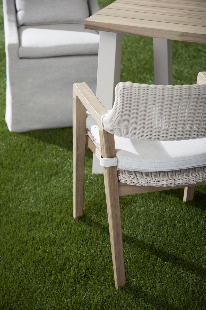 Lucia Outdoor Arm Chair, Pure White Wicker & Gray Teak - Image 1