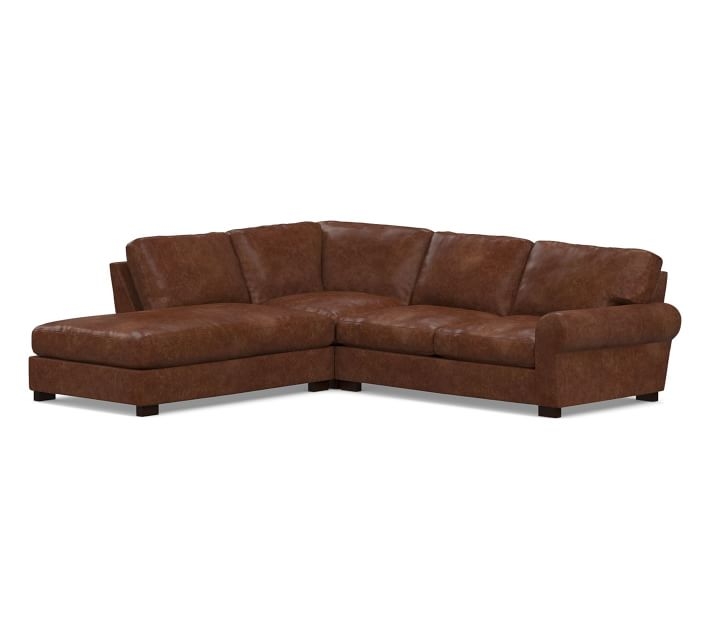 Turner Roll Arm Leather Right 3-Piece Bumper Sectional, Down Blend Wrapped Cushions, Statesville Molasses - Image 0