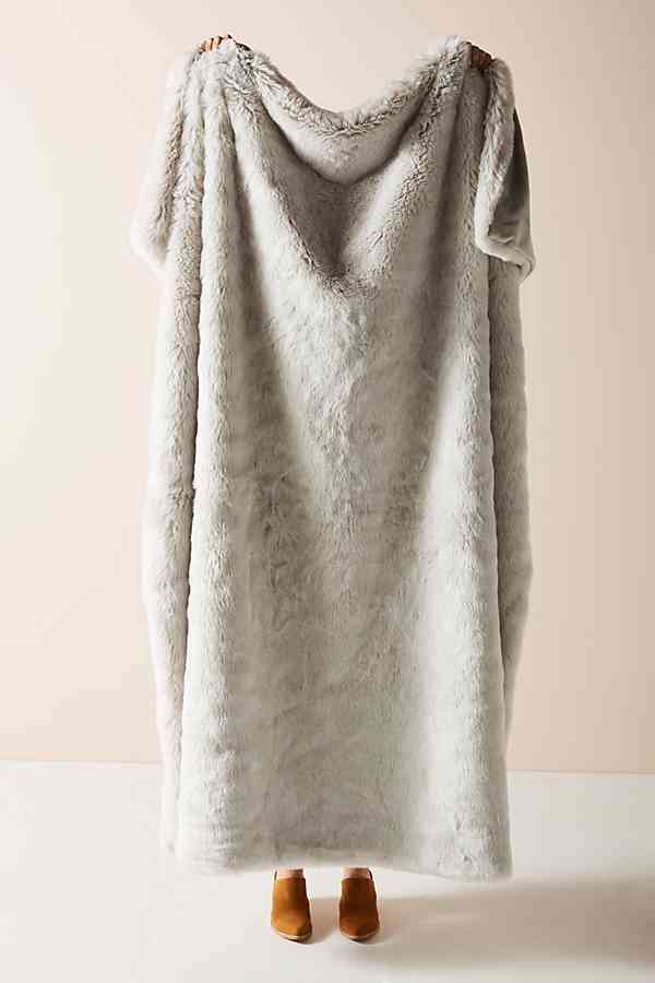 Fireside Faux Fur Throw Blanket- LIGHT GREY - Image 0